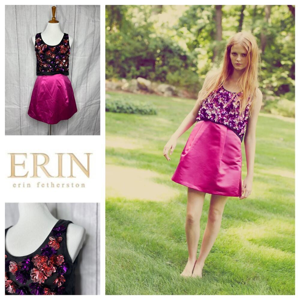 ERIN by Erin Fetherston Fuschia and Black Embellished Cocktail Dress‎ 0